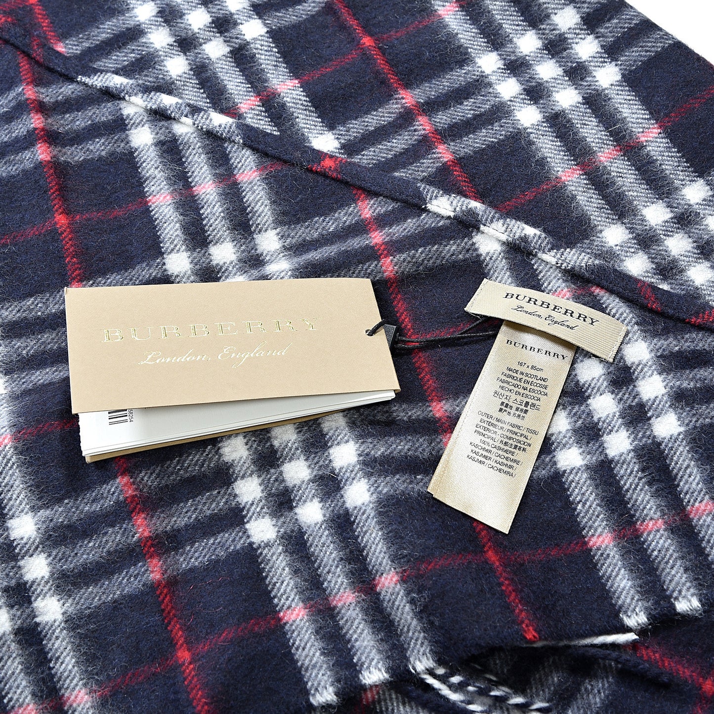 Cashmere House Check Fringe Cape Scarf Navy