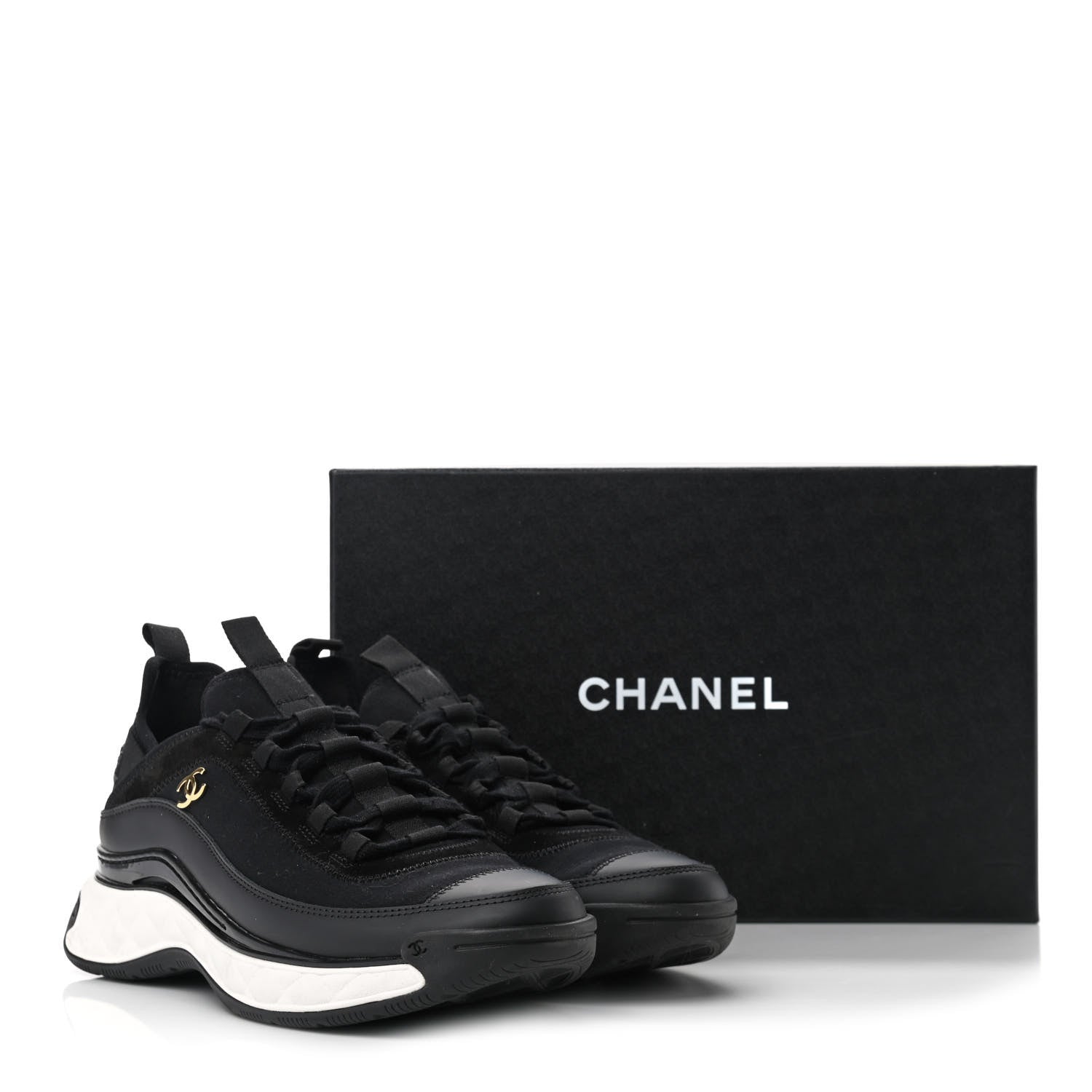 Chanel Velvet Calfskin Mixed Fibers CC Sneakers 40 Black 10 of 10