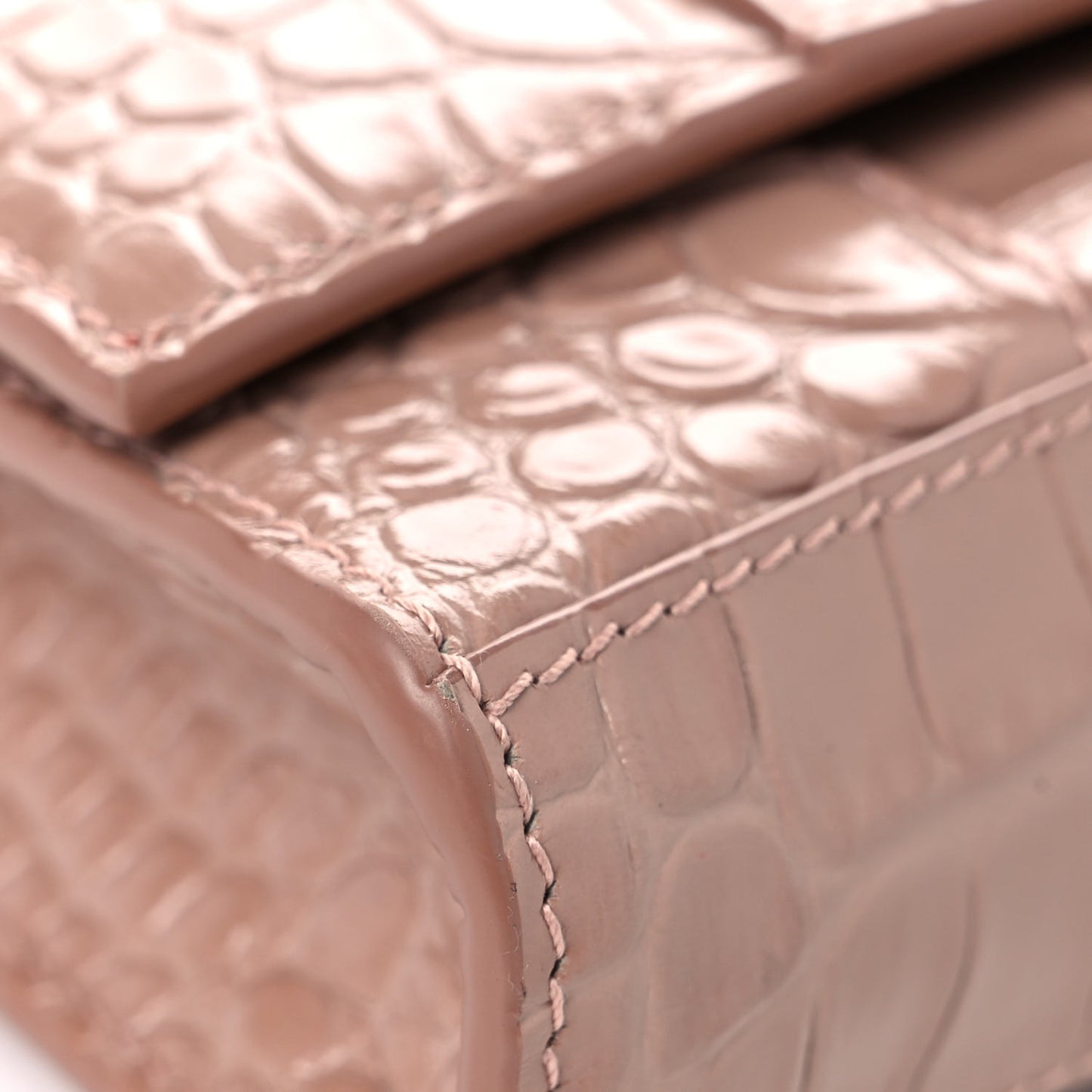 Shiny Calfskin Crocodile Embossed Hourglass Chain Bag Nude Beige