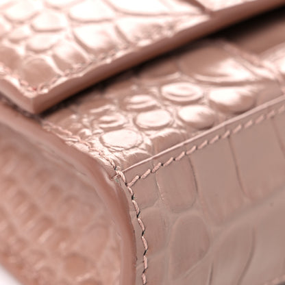 Balenciaga Shiny Calfskin Crocodile Embossed Hourglass Chain Bag Nude Beige 7 of 14