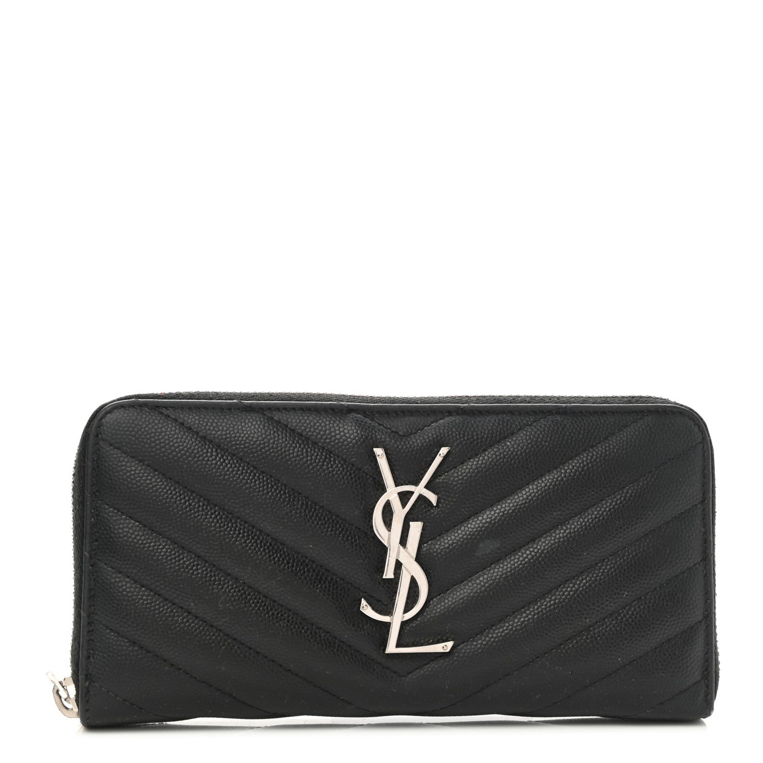 Saint Laurent Grain De Poudre Matelasse Chevron Monogram Zip Around Wallet Black 1 of 9