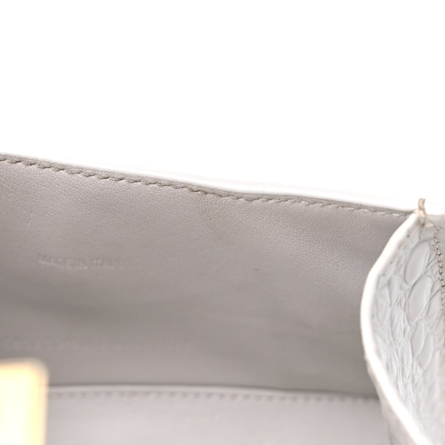 Shiny Calfskin Crocodile Embossed Hourglass Top Handle Bag XS White
