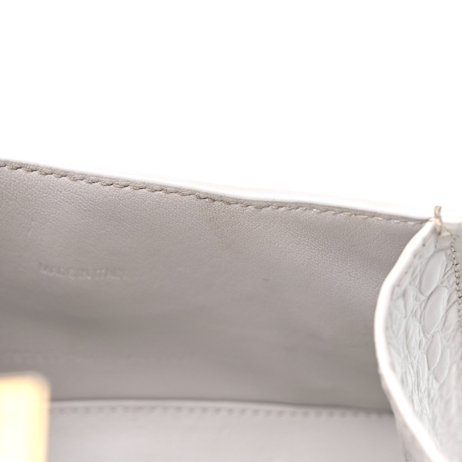 Balenciaga Shiny Calfskin Crocodile Embossed Hourglass Top Handle Bag XS White 12 of 16