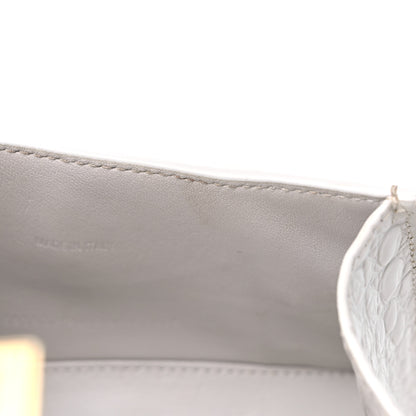 Balenciaga Shiny Calfskin Crocodile Embossed Hourglass Top Handle Bag XS White 12 of 16