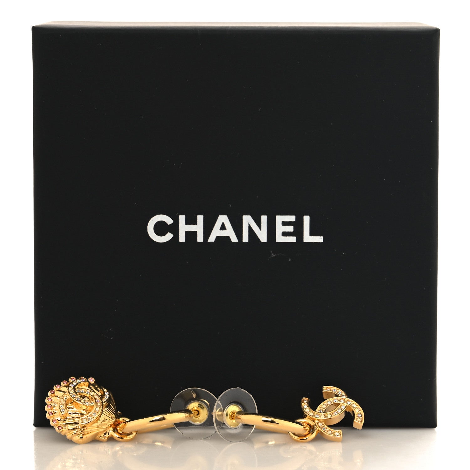Chanel Crystal CC Shell Hoop Earrings Gold 5 of 5