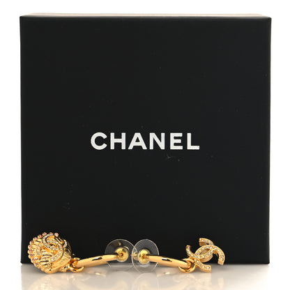 Chanel Crystal CC Shell Hoop Earrings Gold 5 of 5