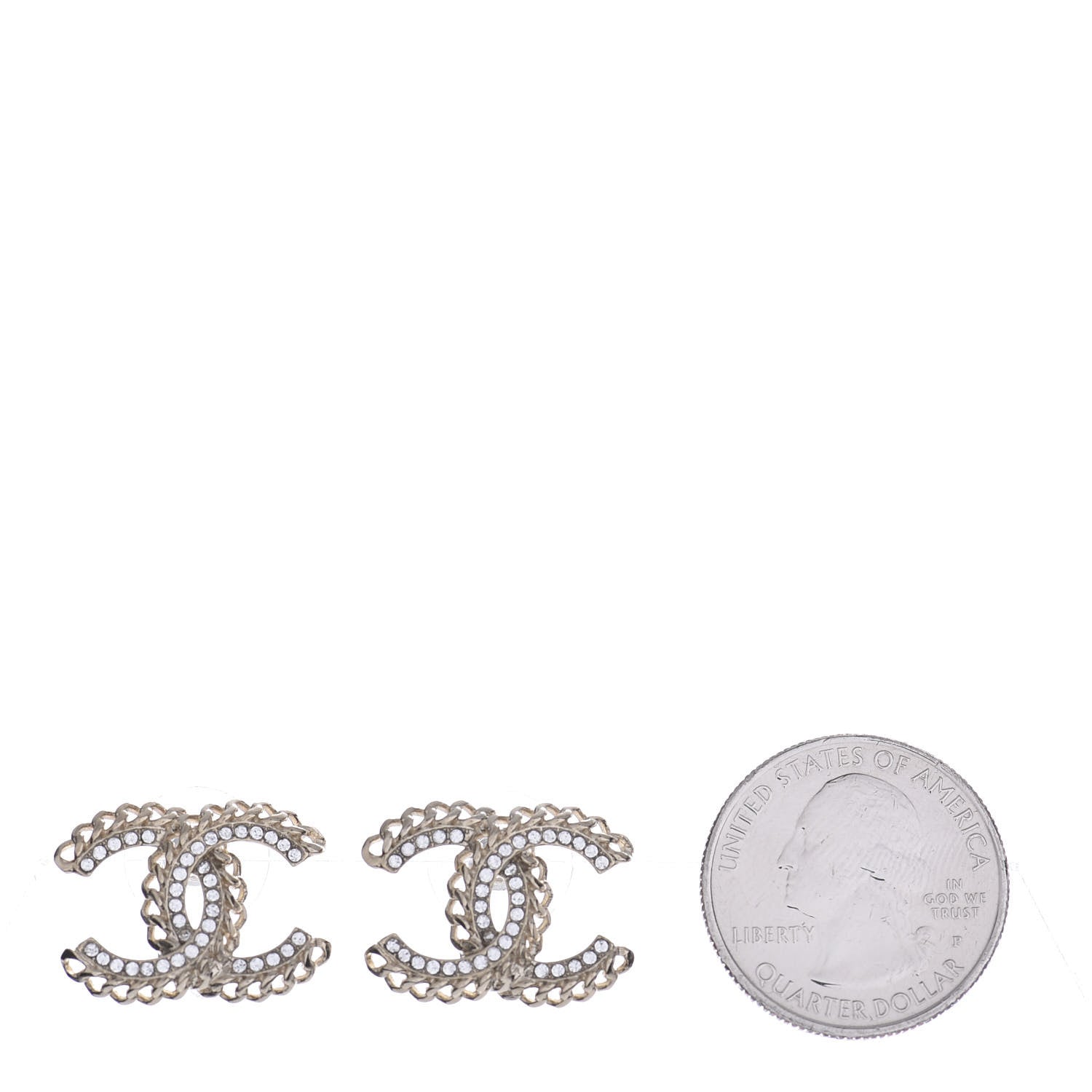 Chanel Crystal Chain CC Earrings Gold 2 of 4
