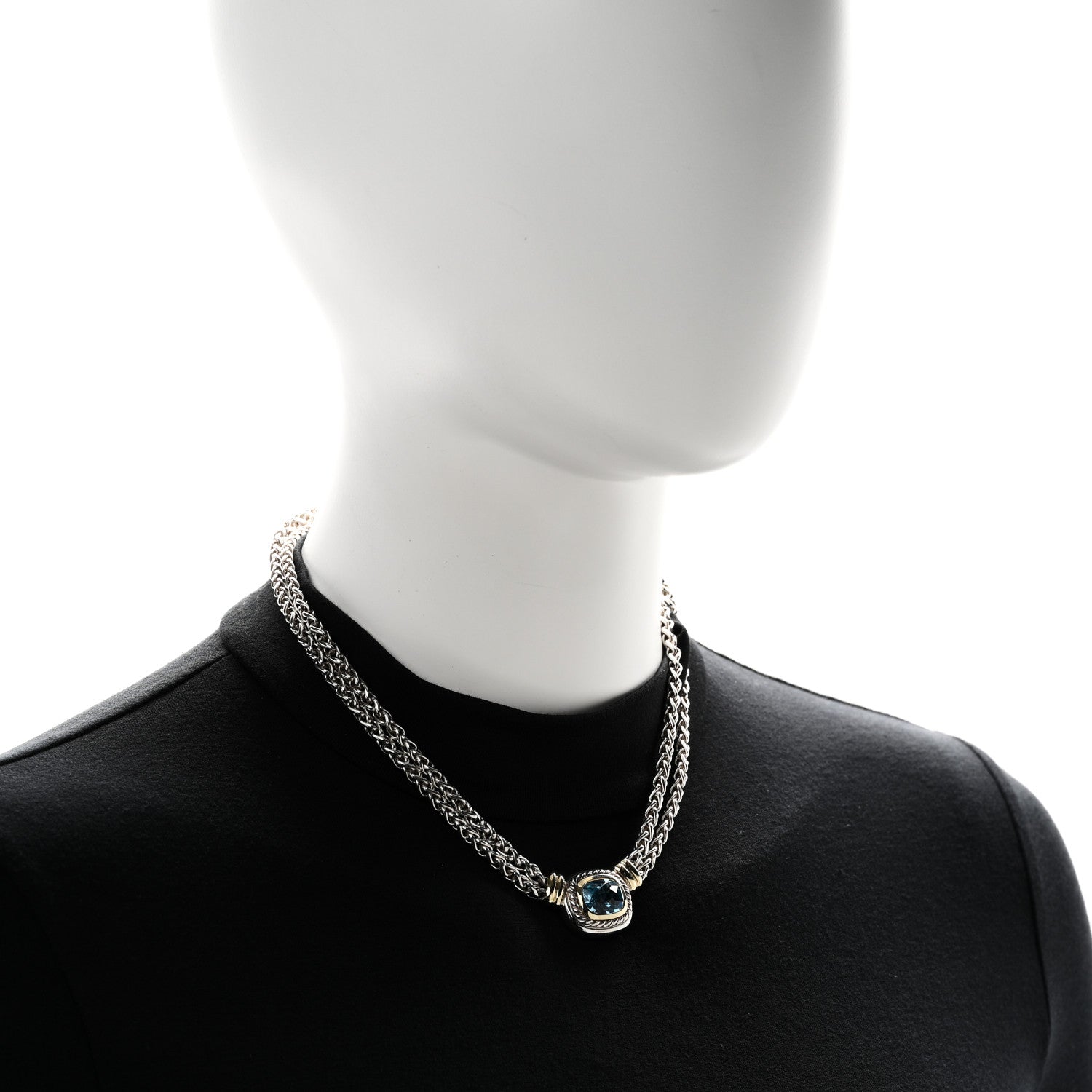 David Yurman Sterling Silver 14K Yellow Gold Blue Topaz Double Wheat Chain Necklace 2 of 5