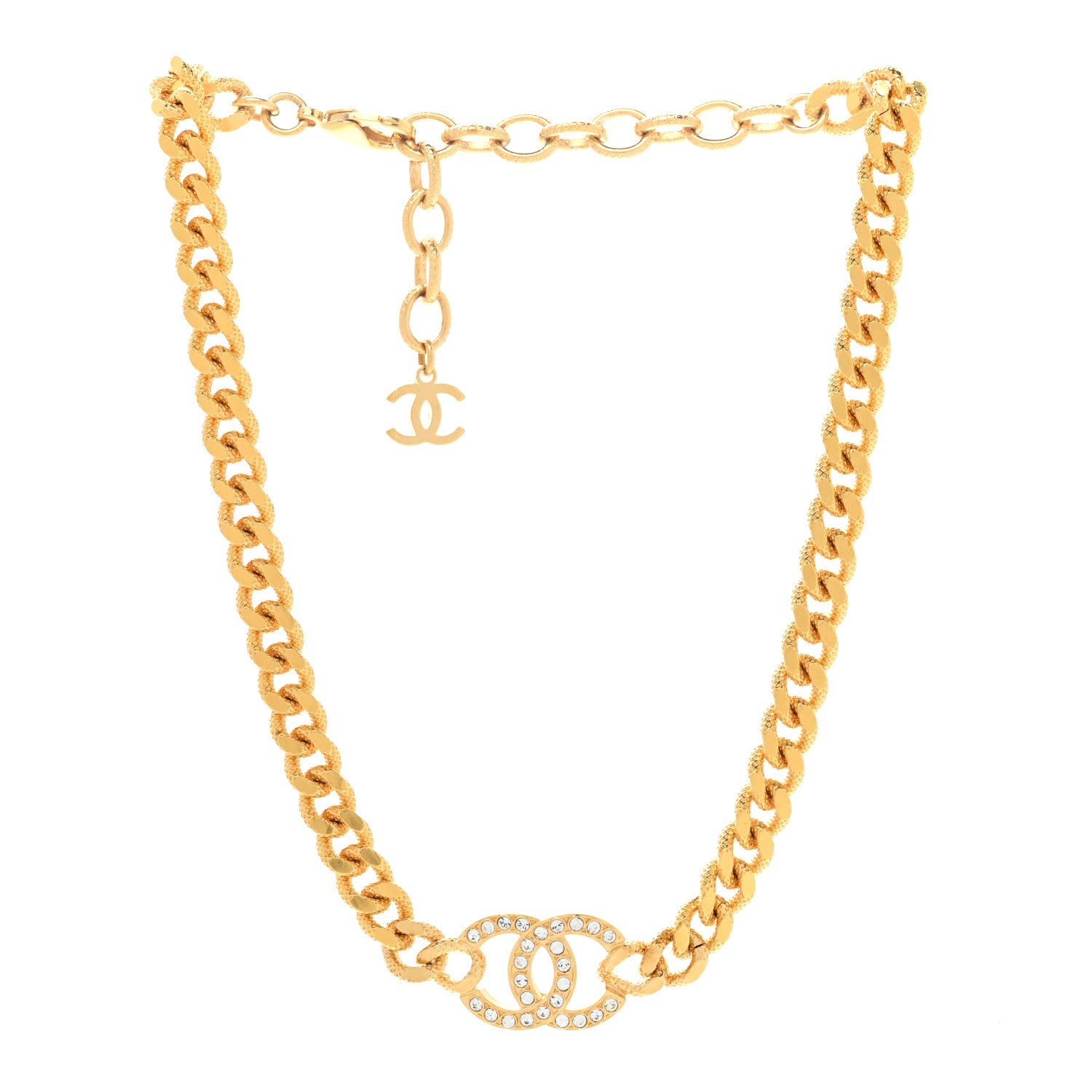 Chanel Crystal Chain Link CC Choker Necklace Gold 3 of 7