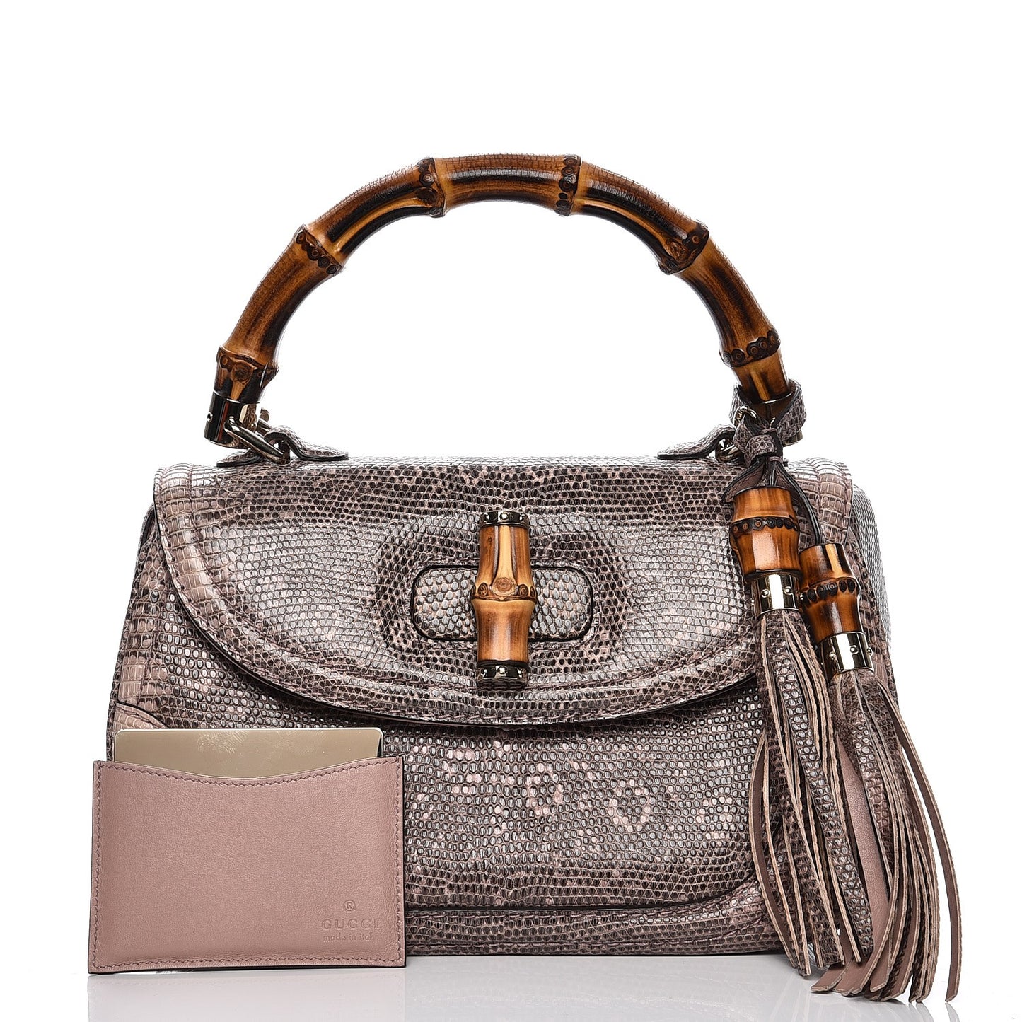 Lizard Medium New Bamboo Top Handle Bag Pink