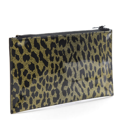 Saint Laurent Patent Glitter Leopard Monogram Zip Pouch Gold Black 3 of 7