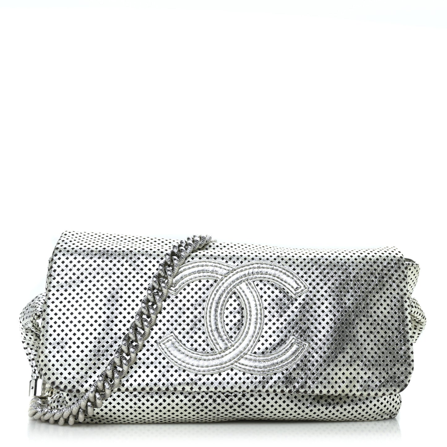 Metallic Glazed Calfskin Perforated Rodeo Drive Flap Silver
