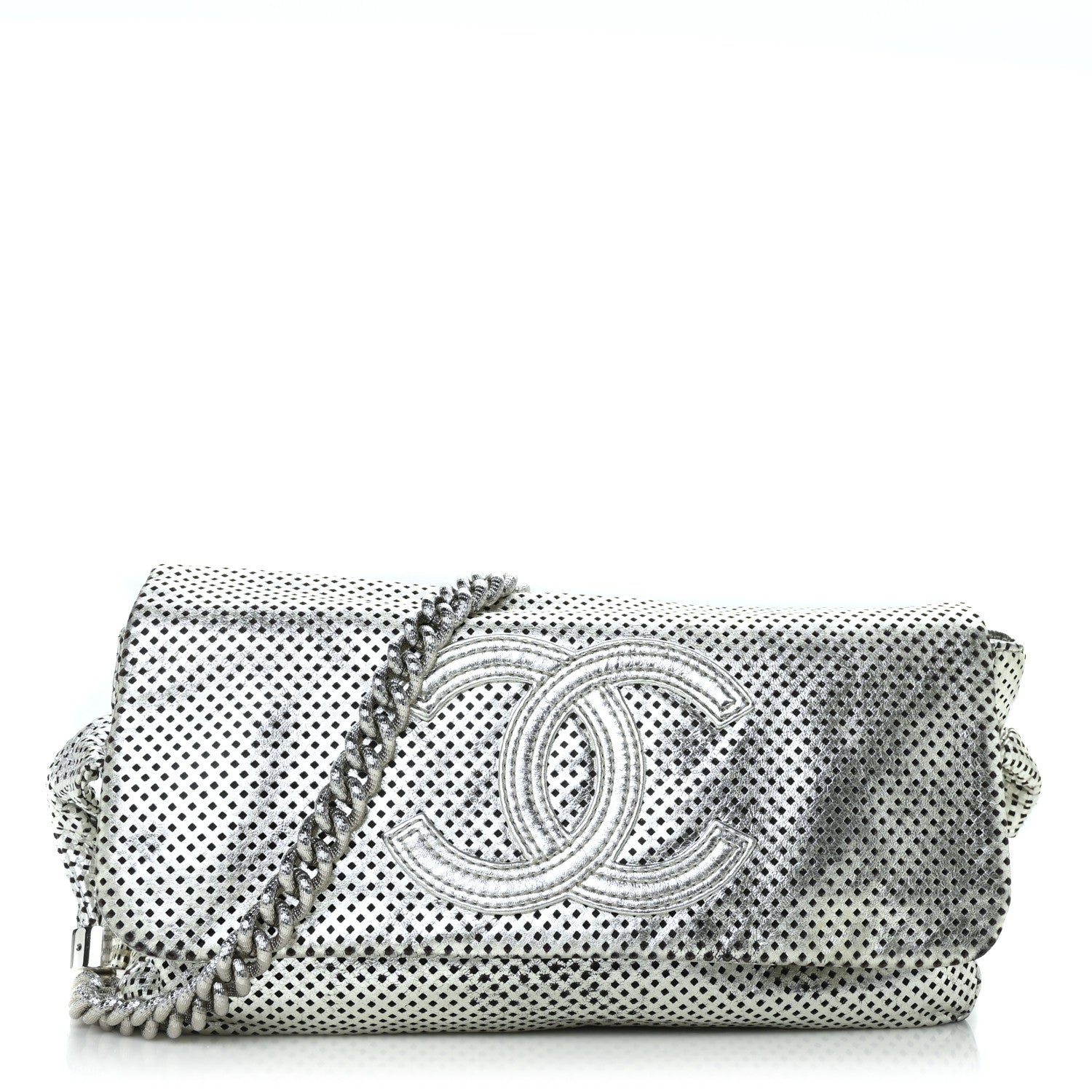 Chanel Metallic Glazed Calfskin Perforated Rodeo Drive Flap Silver 1 of 9