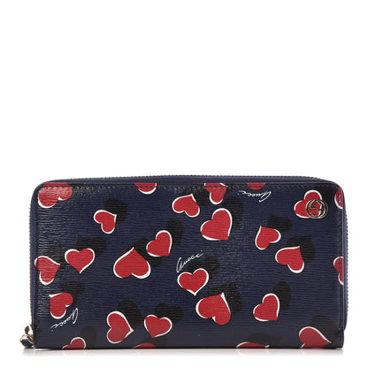 Gucci Calfskin Heartbeat Print Zip Around Wallet Blue 1 of 7
