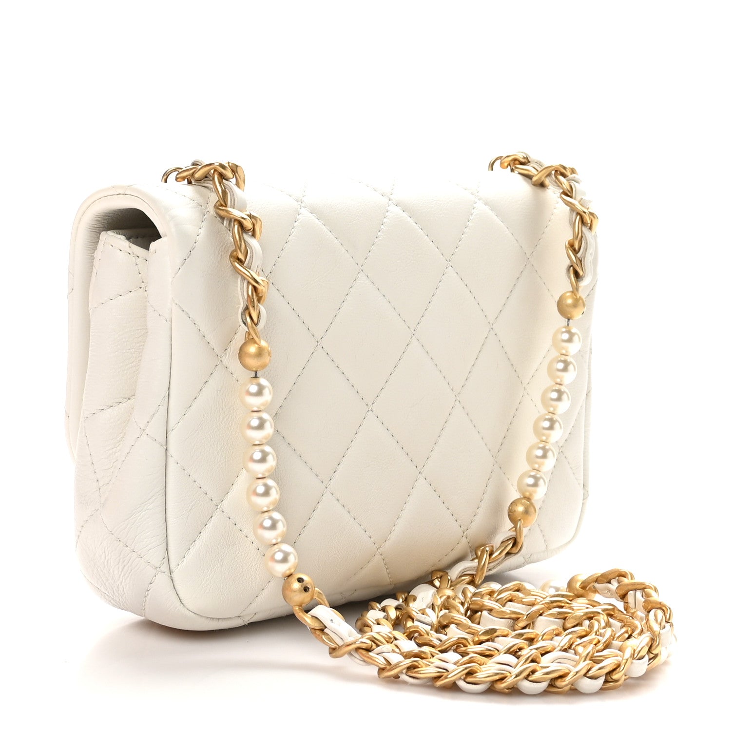 Chanel Glazed Calfskin Quilted Mini Pearl Side Flap White 3 of 11