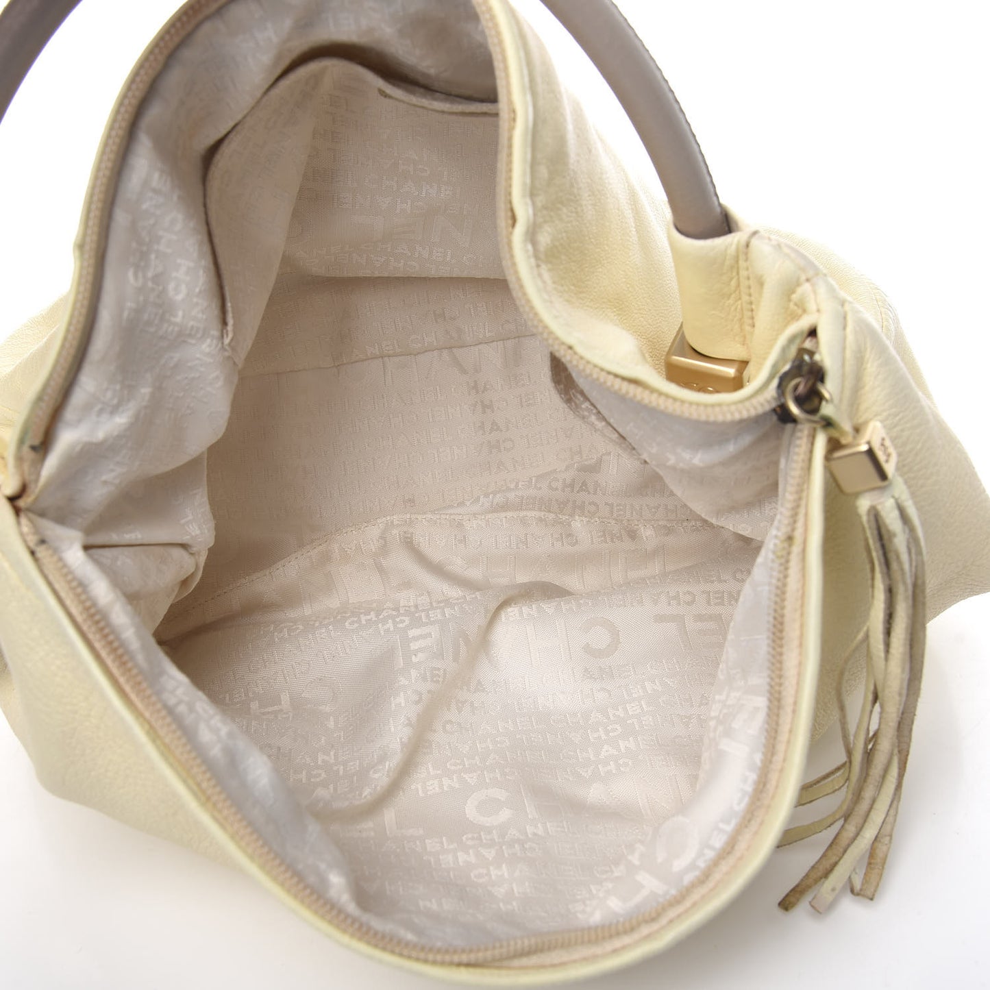 Grained Calfskin Tassel Hobo Cream