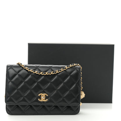 Chanel Lambskin Quilted CC Pearl Crush Wallet on Chain WOC Black 13 of 13