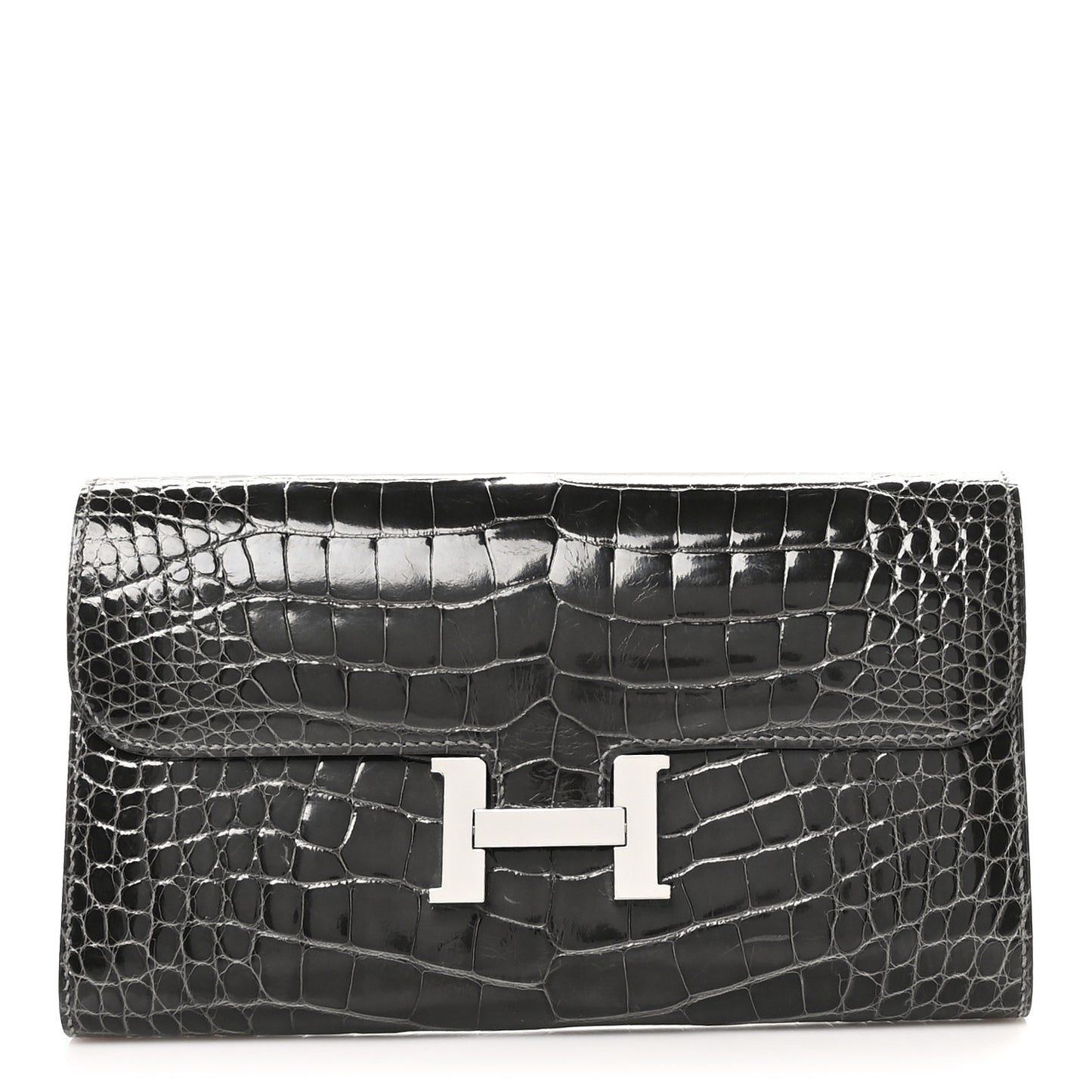 Shiny Alligator Constance Long Wallet Graphite