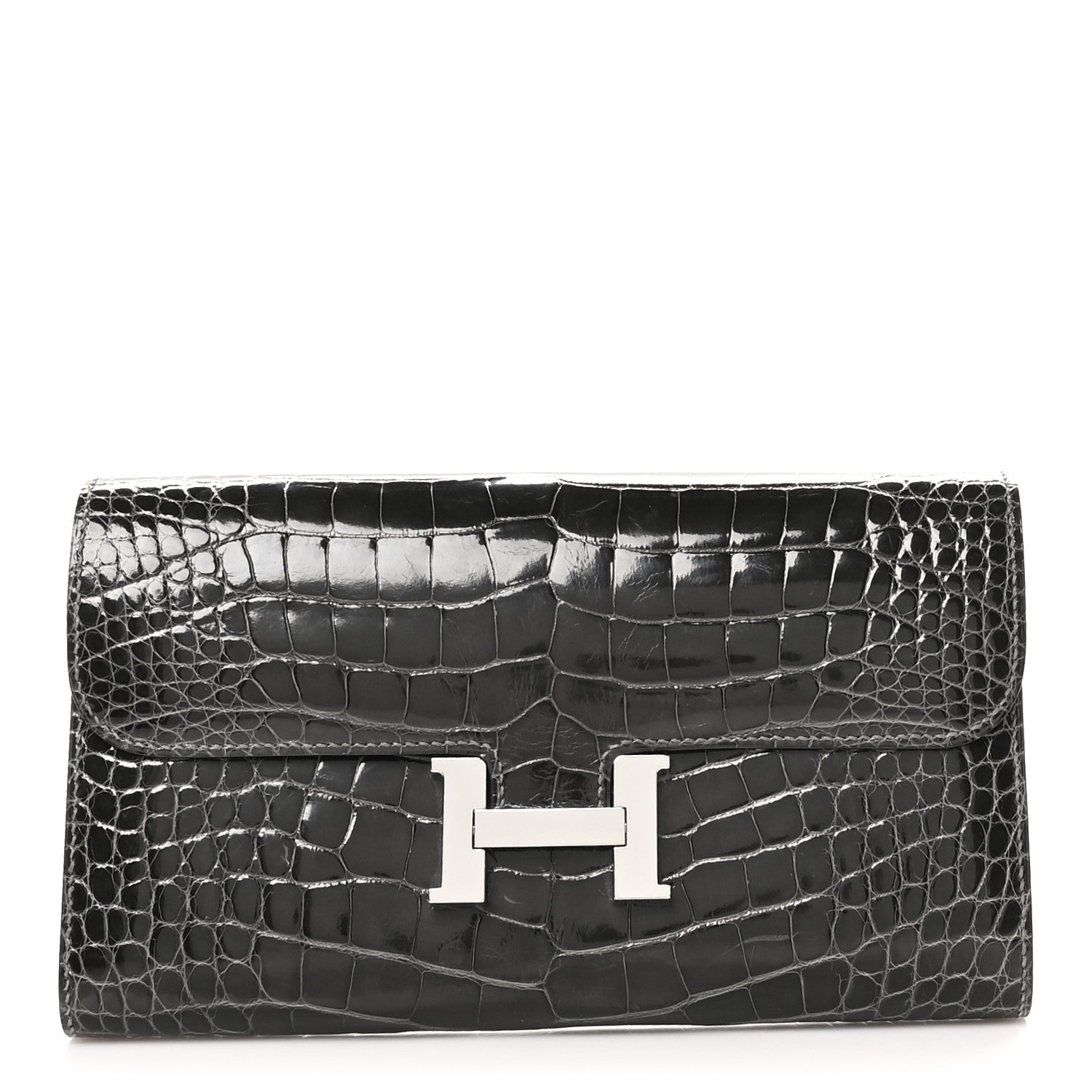 Hermes Shiny Alligator Constance Long Wallet Graphite 1 of 11