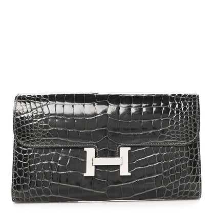 Hermes Shiny Alligator Constance Long Wallet Graphite 1 of 11