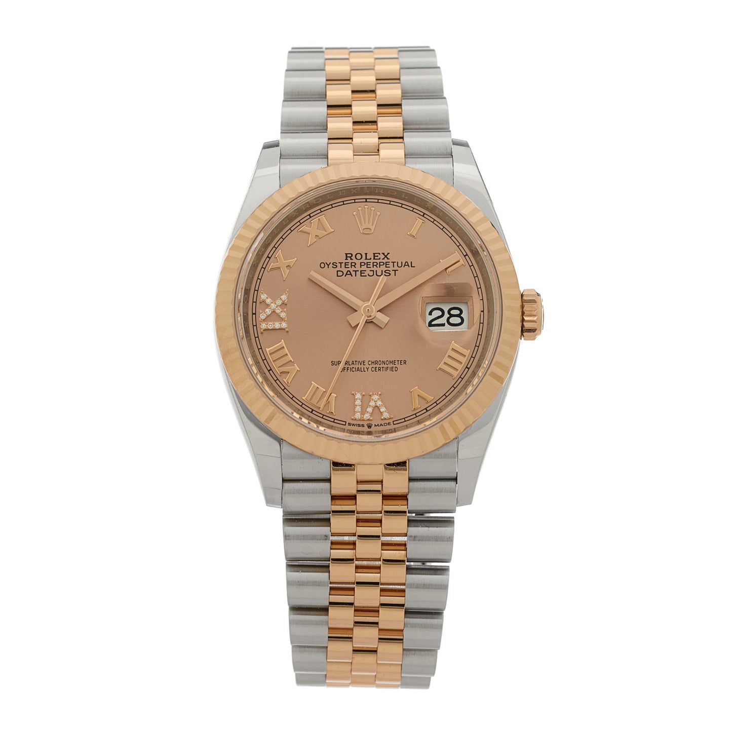 Stainless Steel 18K Everose Gold Diamond 36mm Oyster Perpetual Datejust Watch Rose Roman 126231