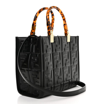 Fendi Vitello Plexiglass FF Embossed Small Fendi Sunshine Shopper Tote Black 3 of 9