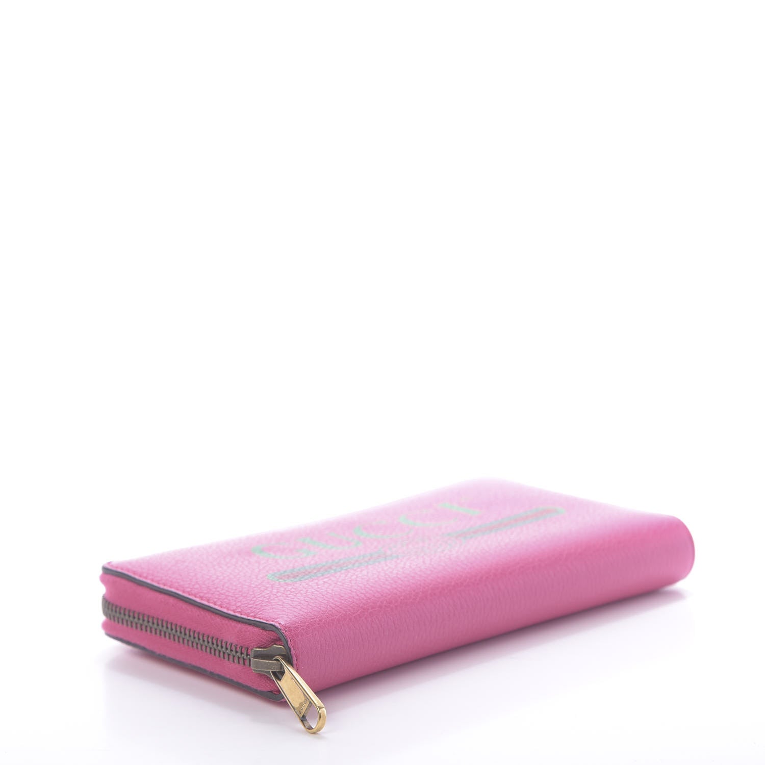 Gucci Grained Calfskin Logo Zip Around Wallet Box Pink Green 4 of 9