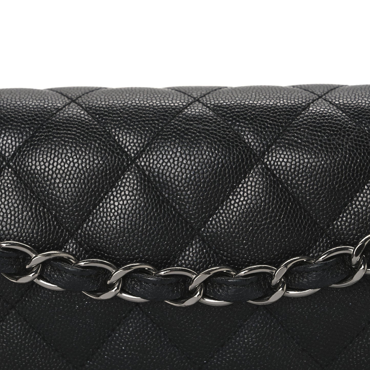 Iridescent Caviar Quilted Jumbo Double Flap Black