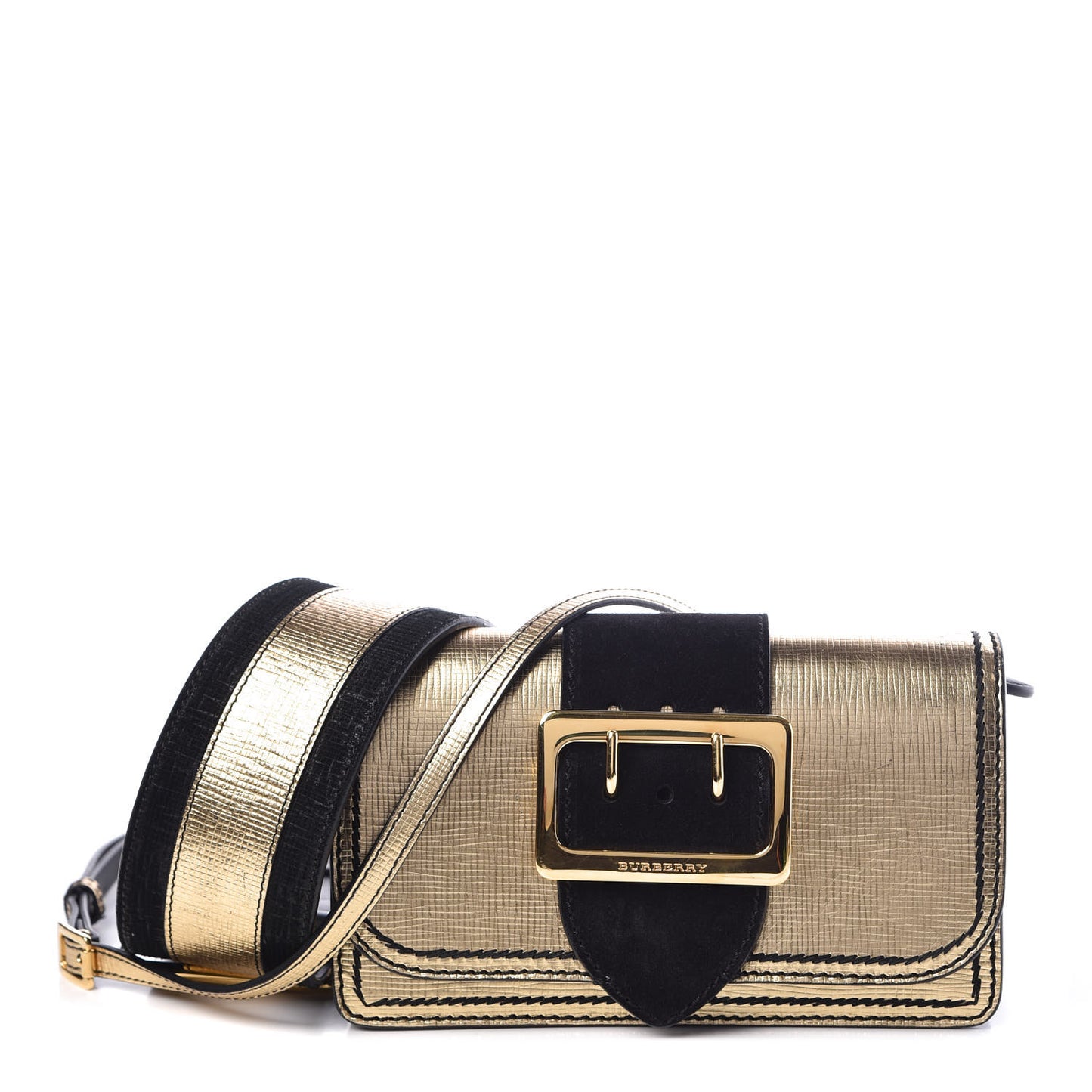 Metallic Calfskin Small Madison Buckle Bag Gold