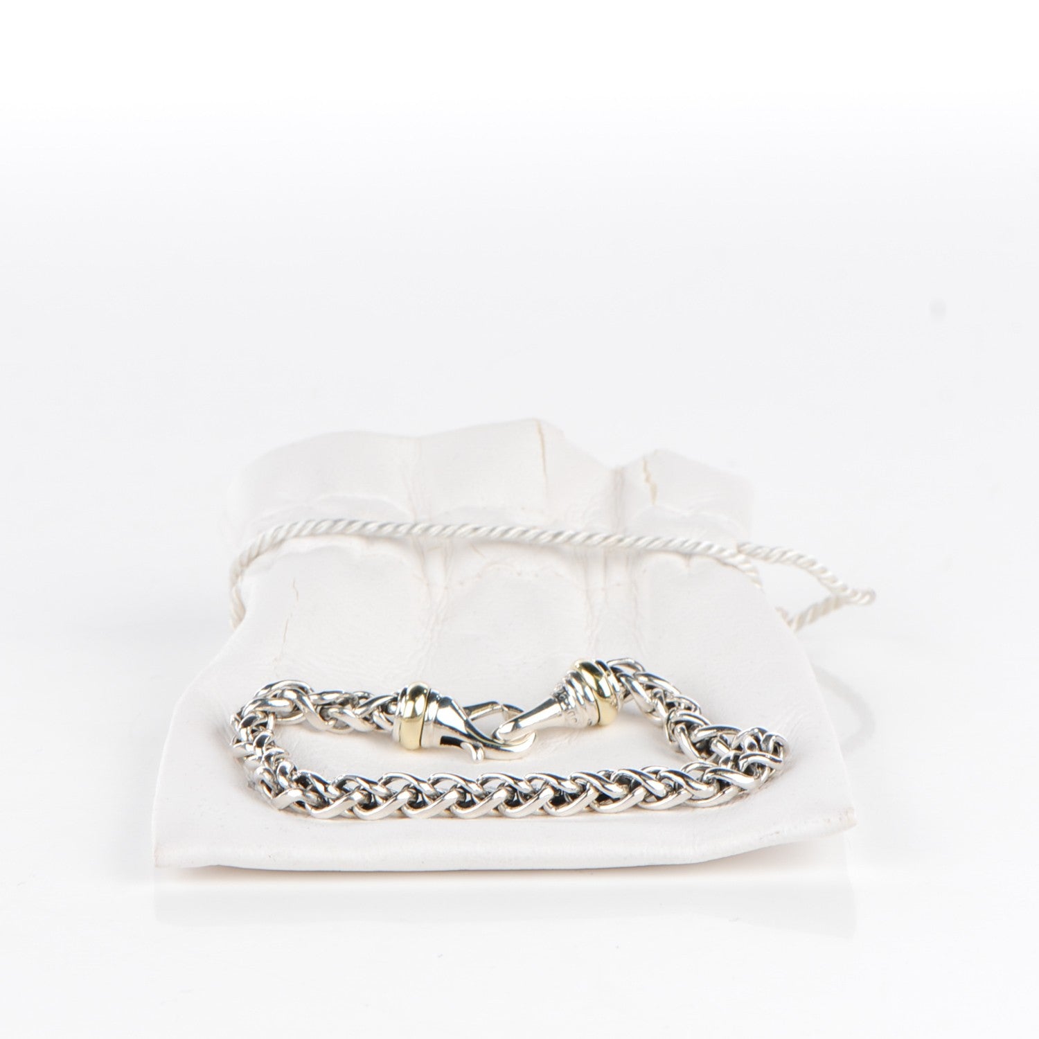 David Yurman Sterling Silver 14K Yellow Gold 6mm Wheat Chain Bracelet 4 of 4