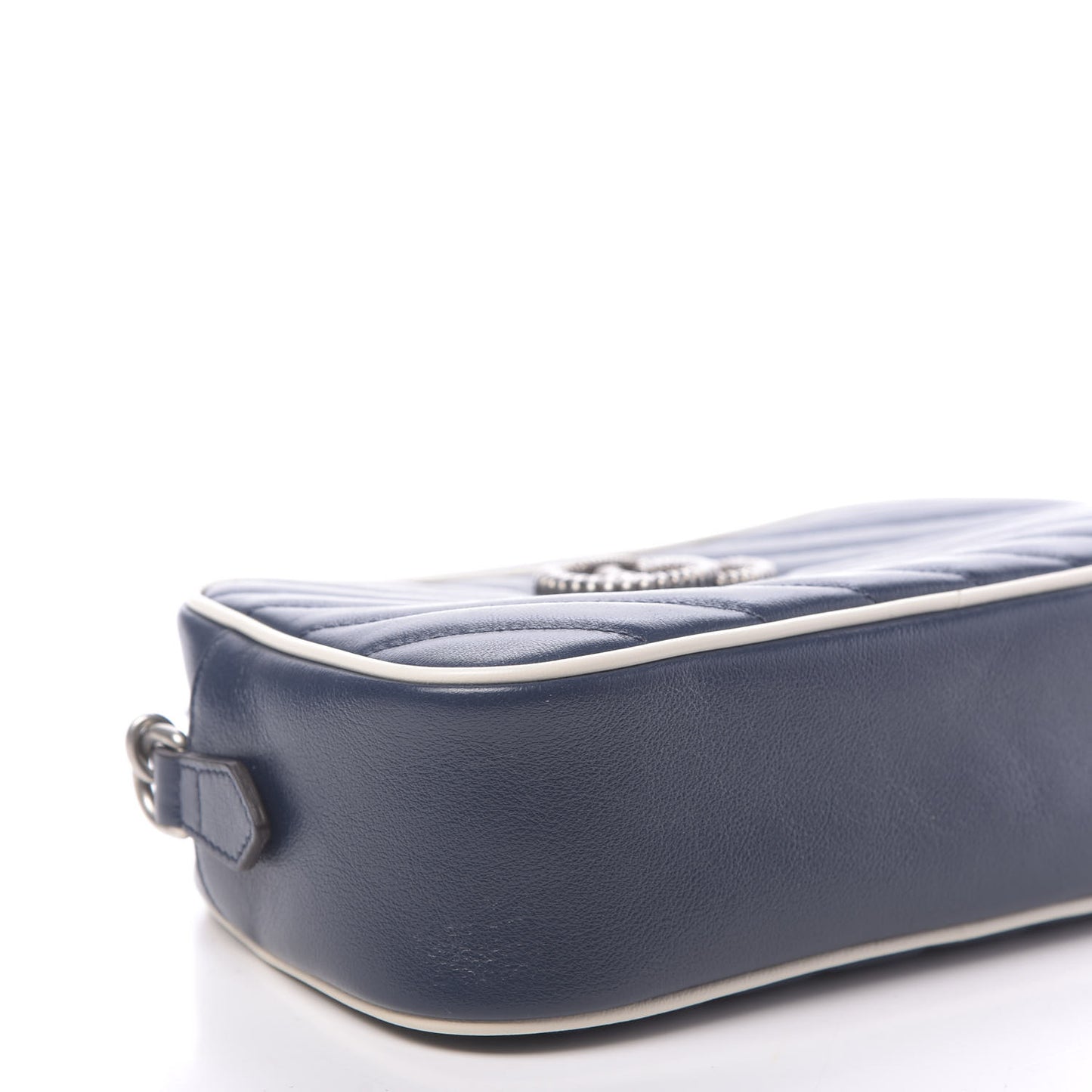 Vintage Effect Calfskin Matelasse Diagonal Small Torchon GG Marmont Chain Shoulder Bag Blue Agata Mystic White