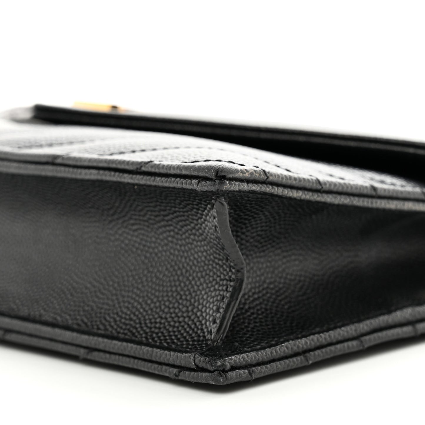 Grain De Poudre Matelasse Chevron Monogram Envelope Chain Wallet Black