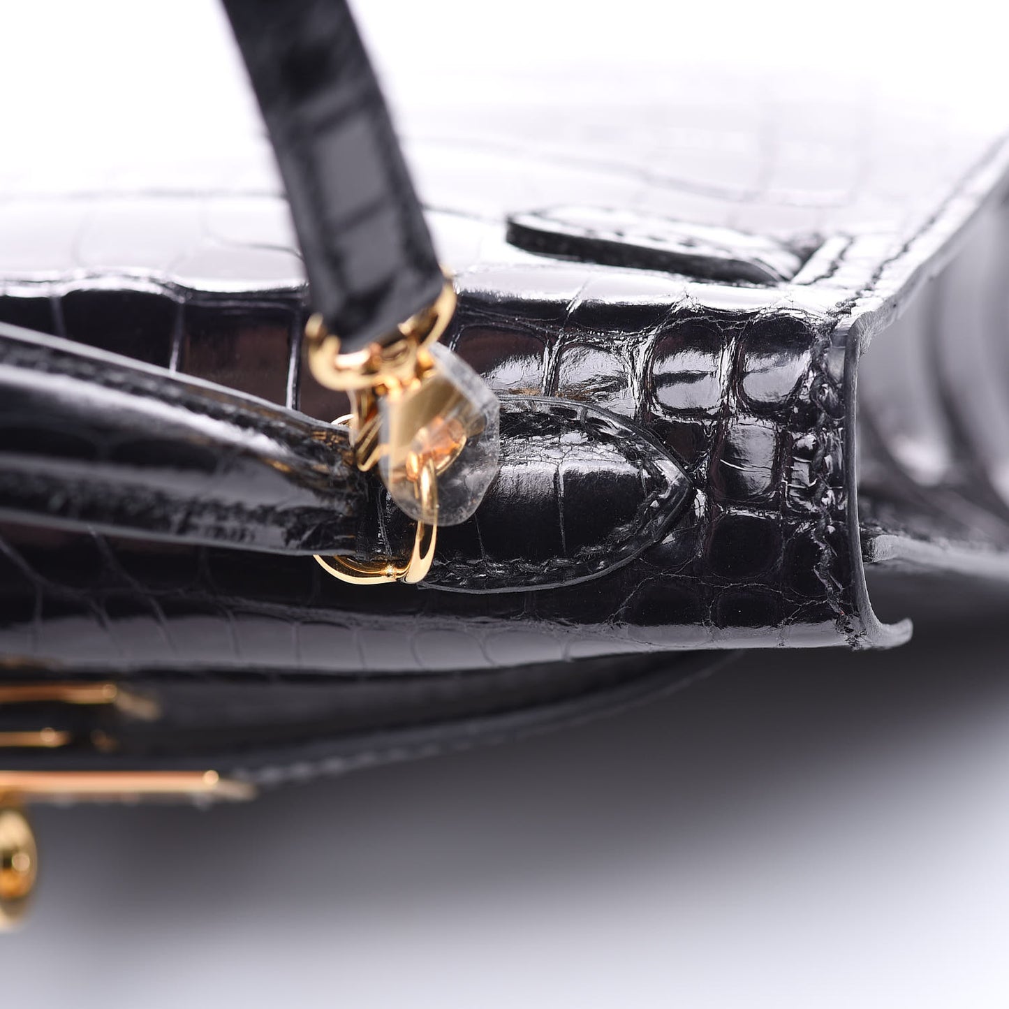 Shiny Alligator Mini Kelly Sellier 20 Black