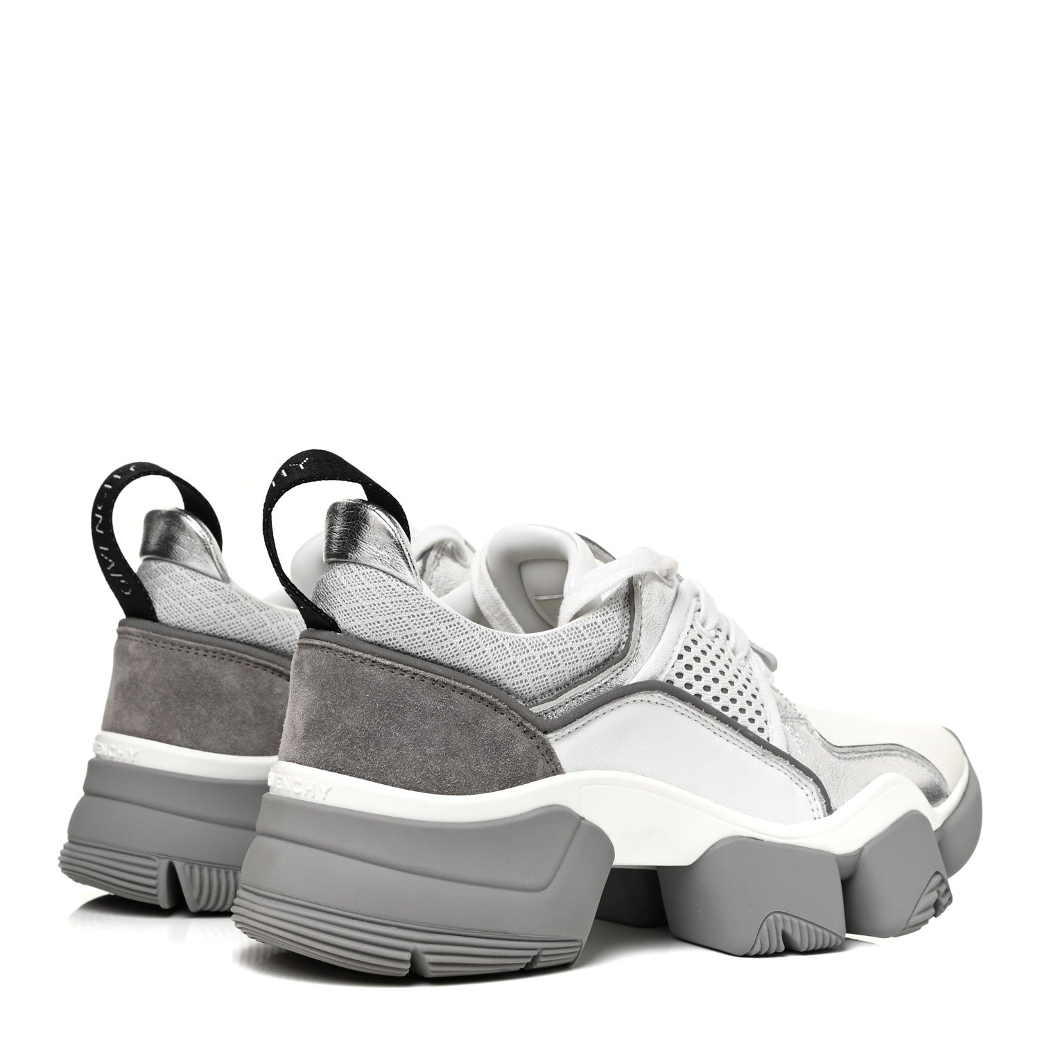 Givenchy Metallic Calfskin Neoprene Suede Mesh Baisse Jaw Low Sneakers 37 White Silver 4 of 7