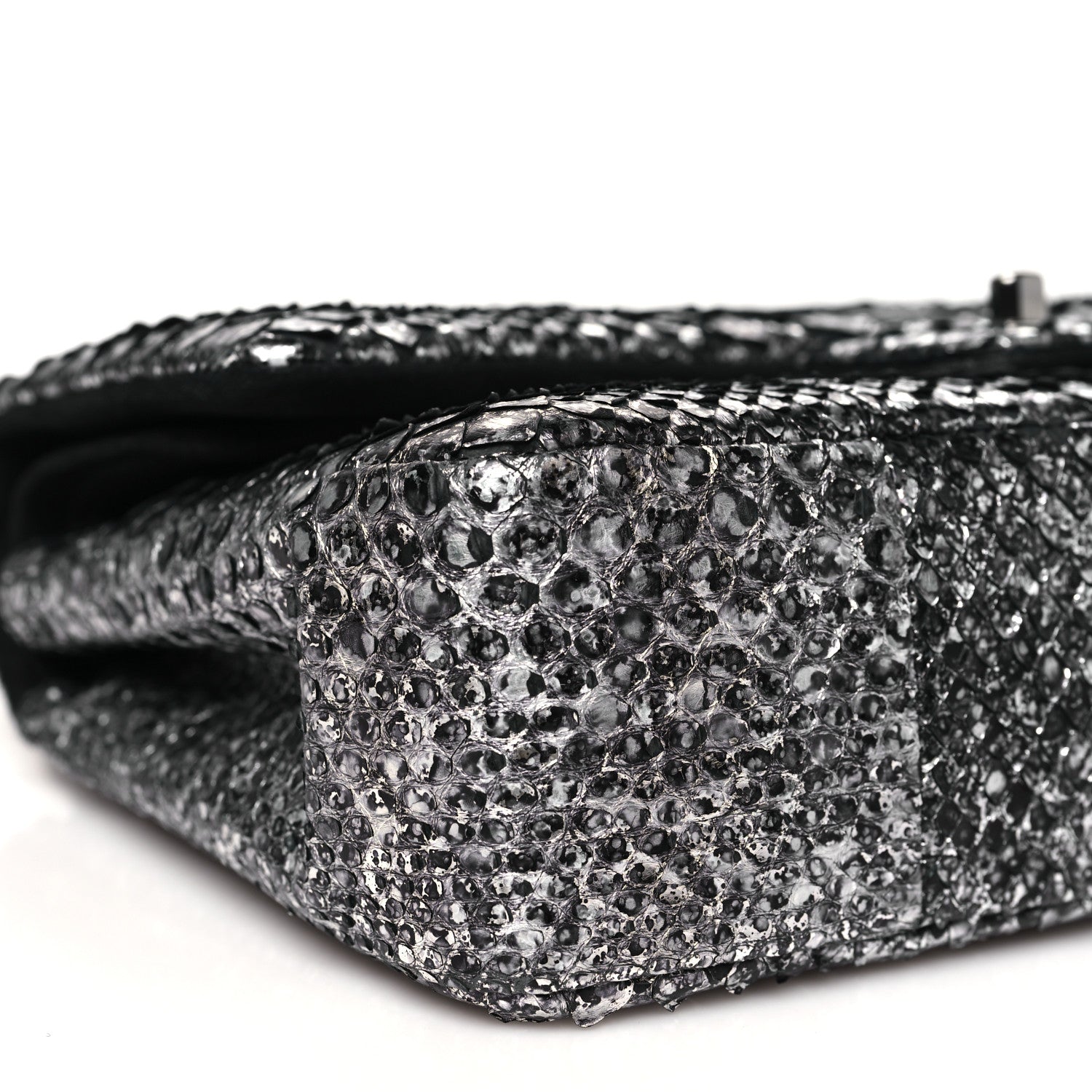Chanel Metallic Snakeskin Medium Double Flap Black Silver 9 of 11