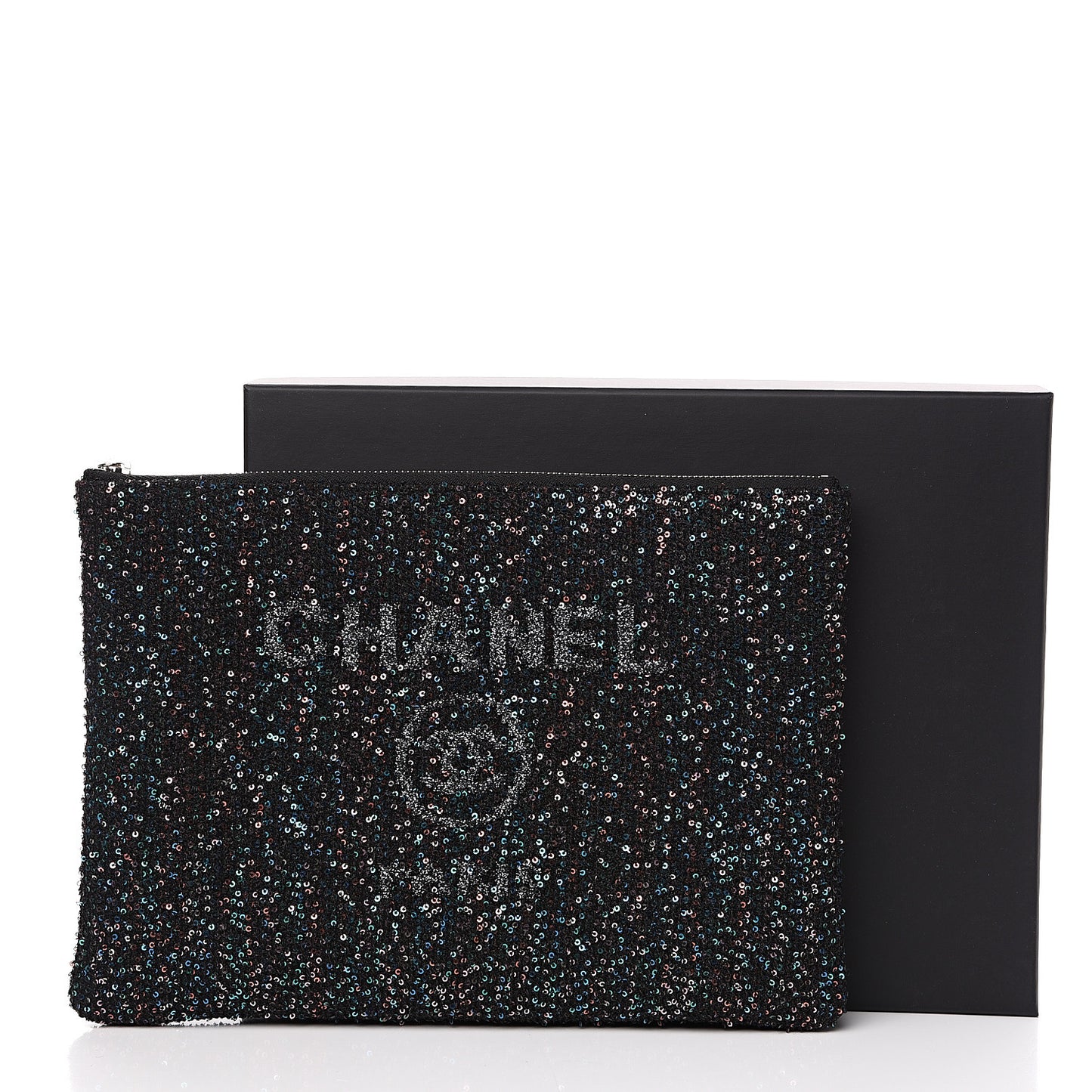Canvas Sequin Medium Deauville Cosmetic Pouch Black