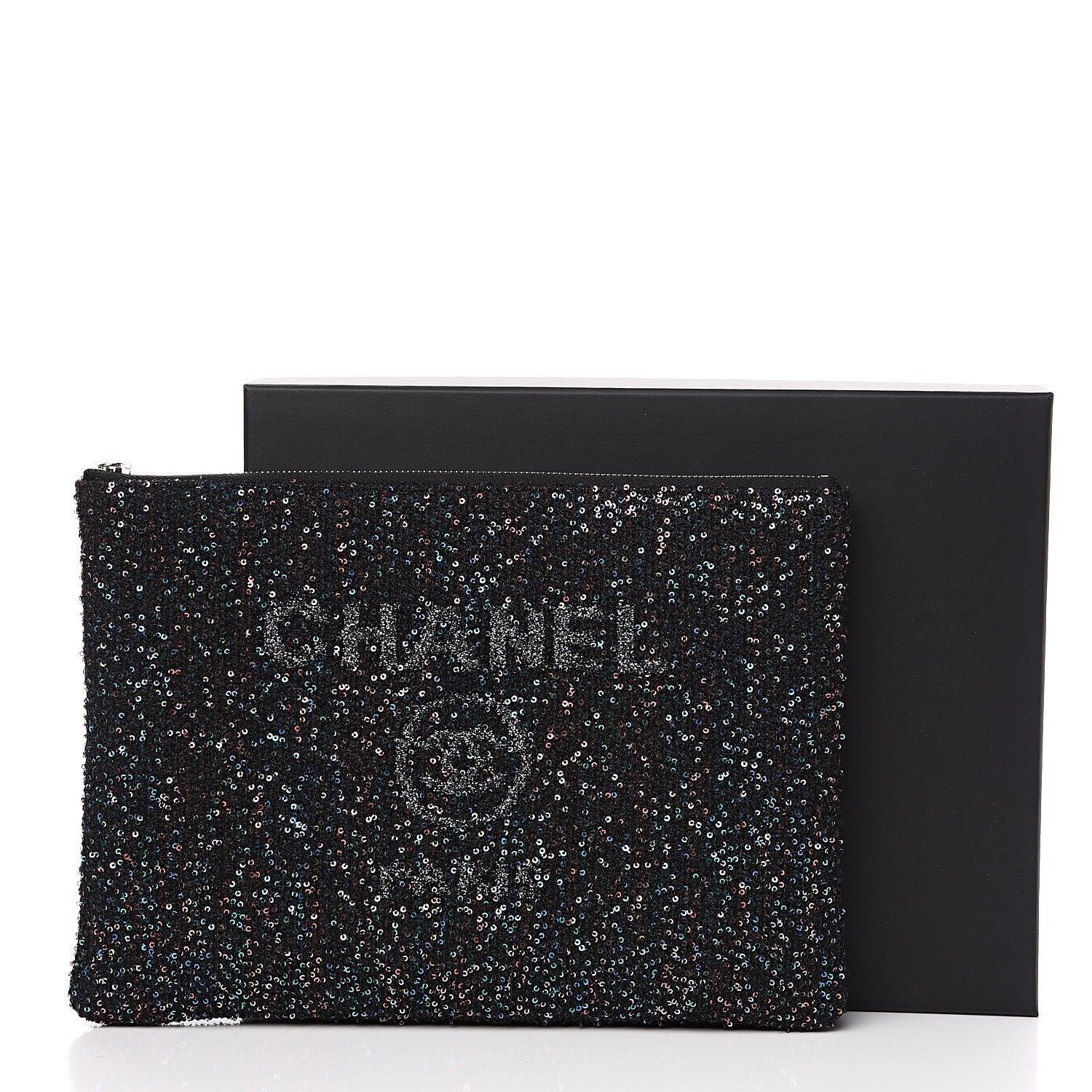 Chanel Canvas Sequin Medium Deauville Cosmetic Pouch Black 8 of 8