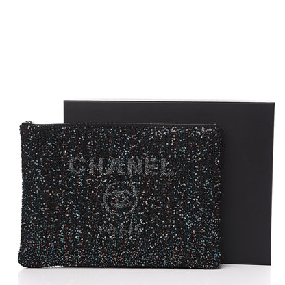 Chanel Canvas Sequin Medium Deauville Cosmetic Pouch Black 8 of 8