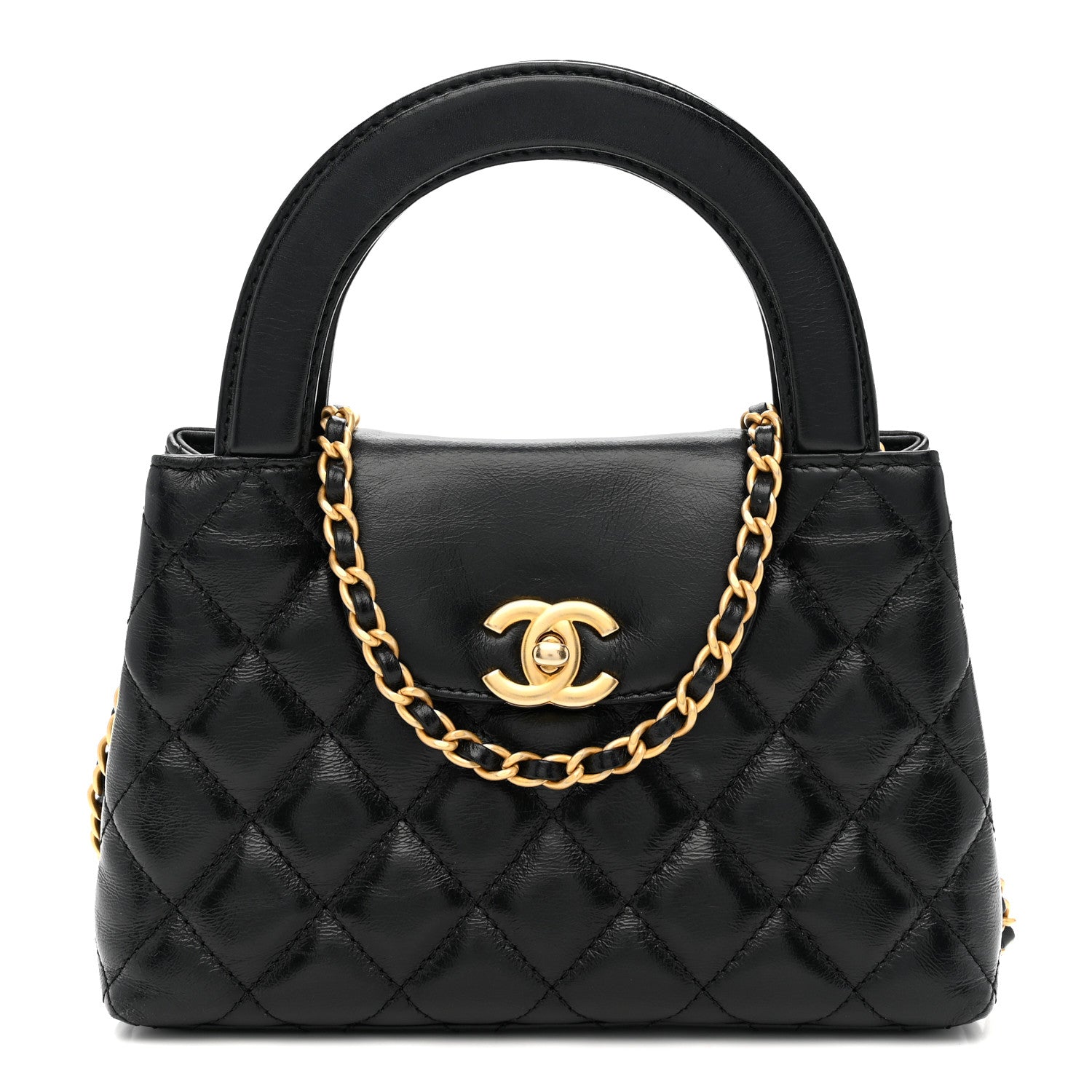 Chanel Shiny Aged Calfskin Quilted Nano Kelly Shopper Black Black 1 of 15