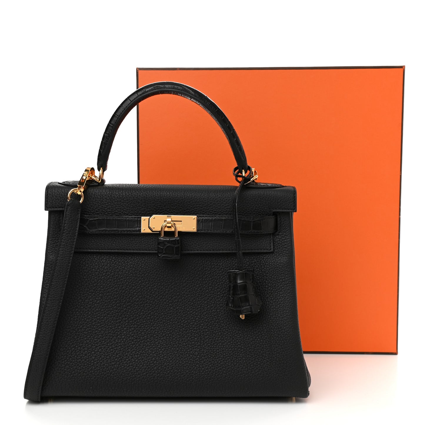 Togo Matte Porosus Crocodile Kelly Retourne Touch 28 Black