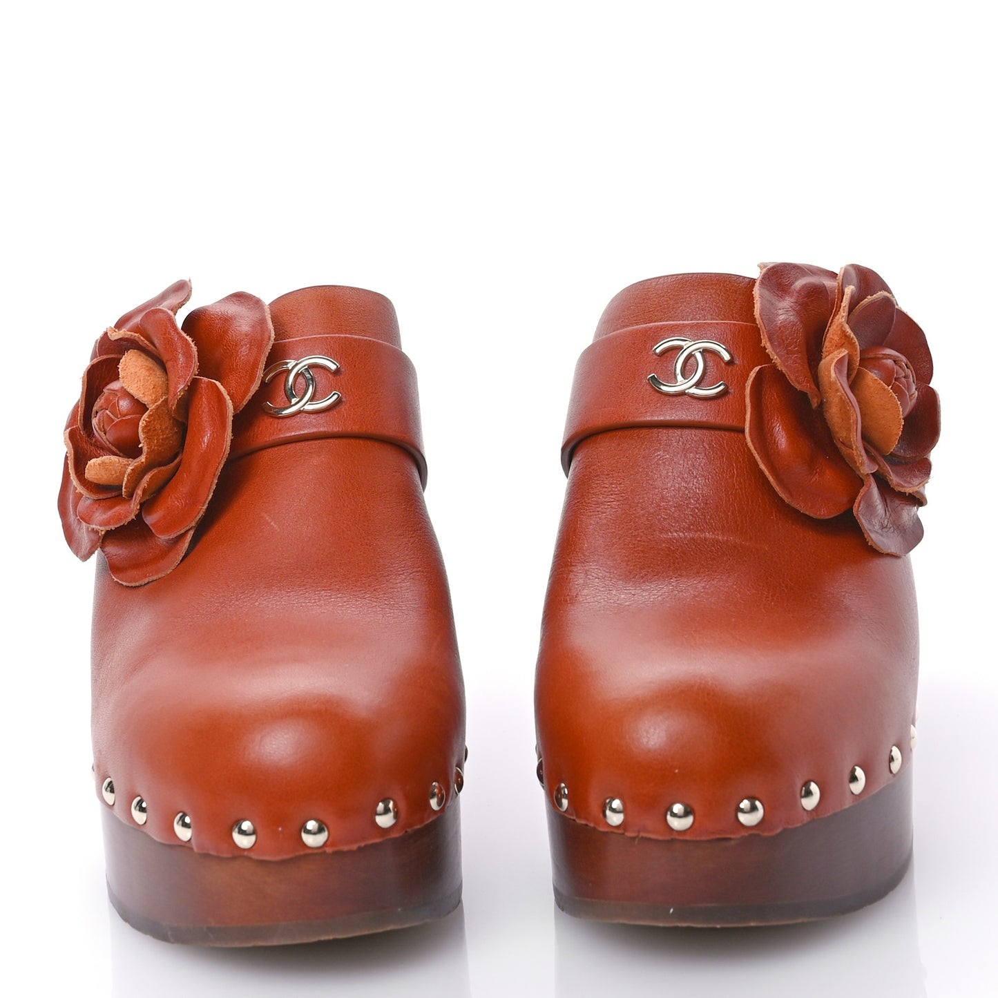 Calfskin Camellia Clogs 41 Brown