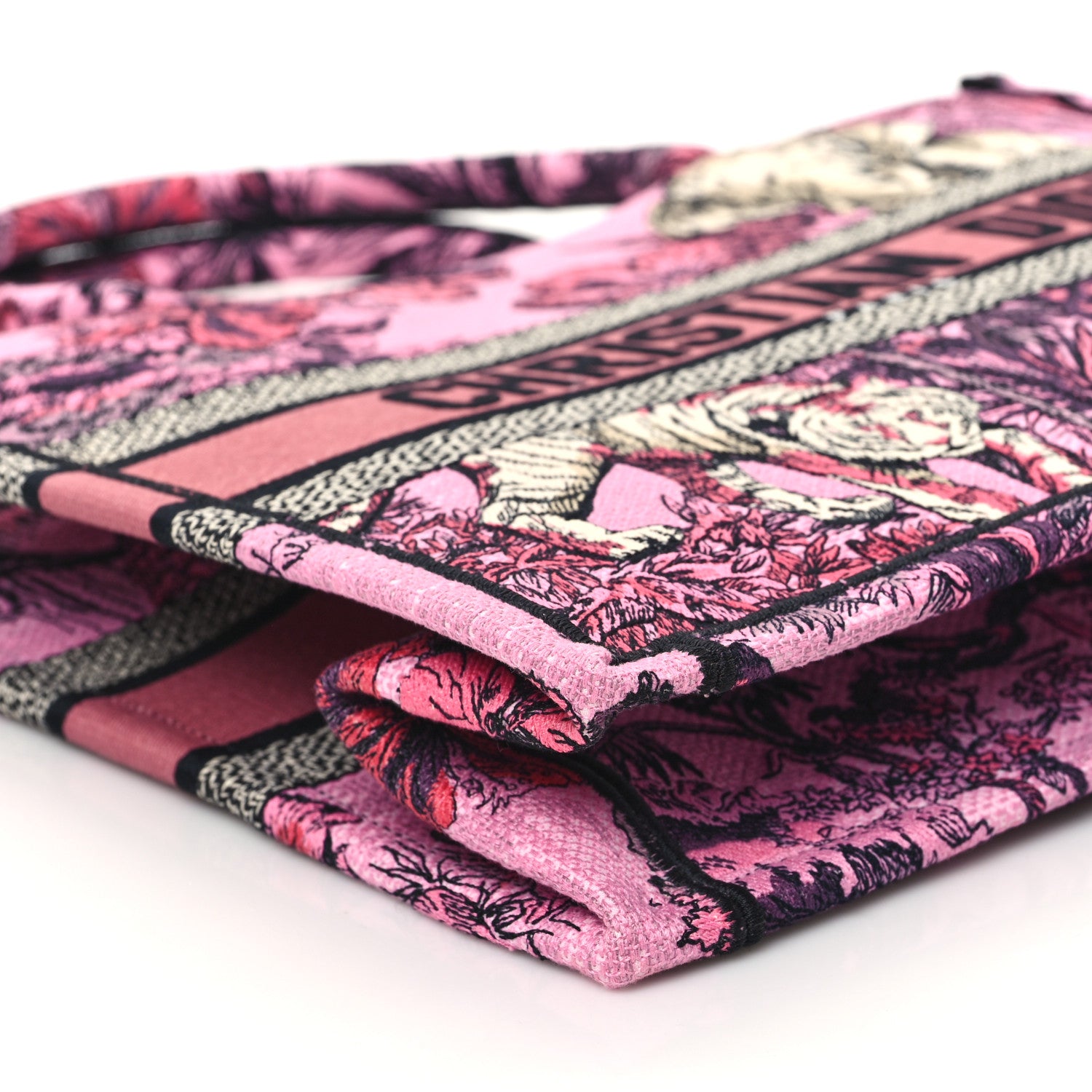 Christian Dior Canvas Embroidered Medium Toile de Jouy Voyage Book Tote Fuchsia Multicolor 9 of 10