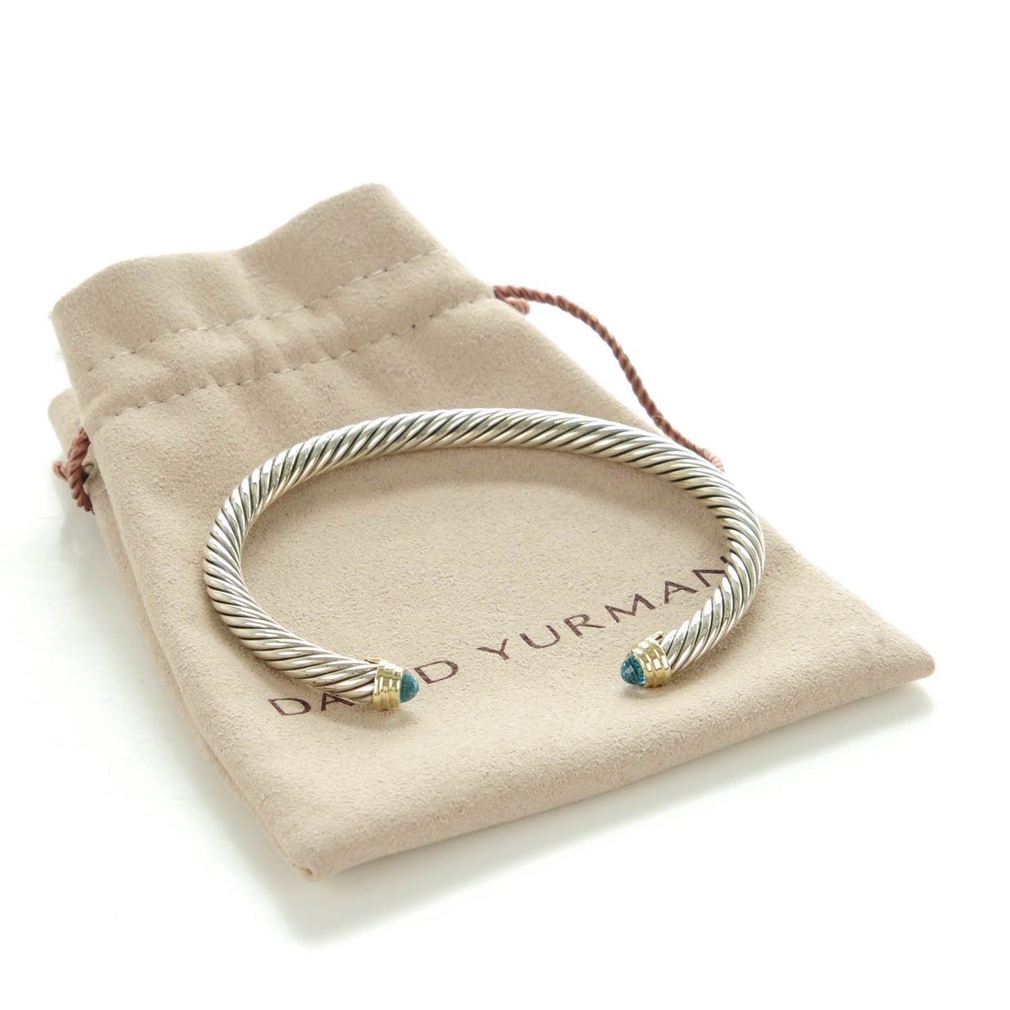 Sterling Silver 14K Yellow Gold Blue Topaz 5mm Cable Classics Petite Color Bracelet