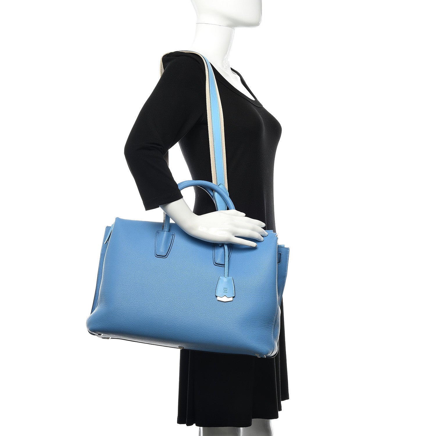 MCM Grained Calfskin Large Milla Tote Tile Blue 2 of 14