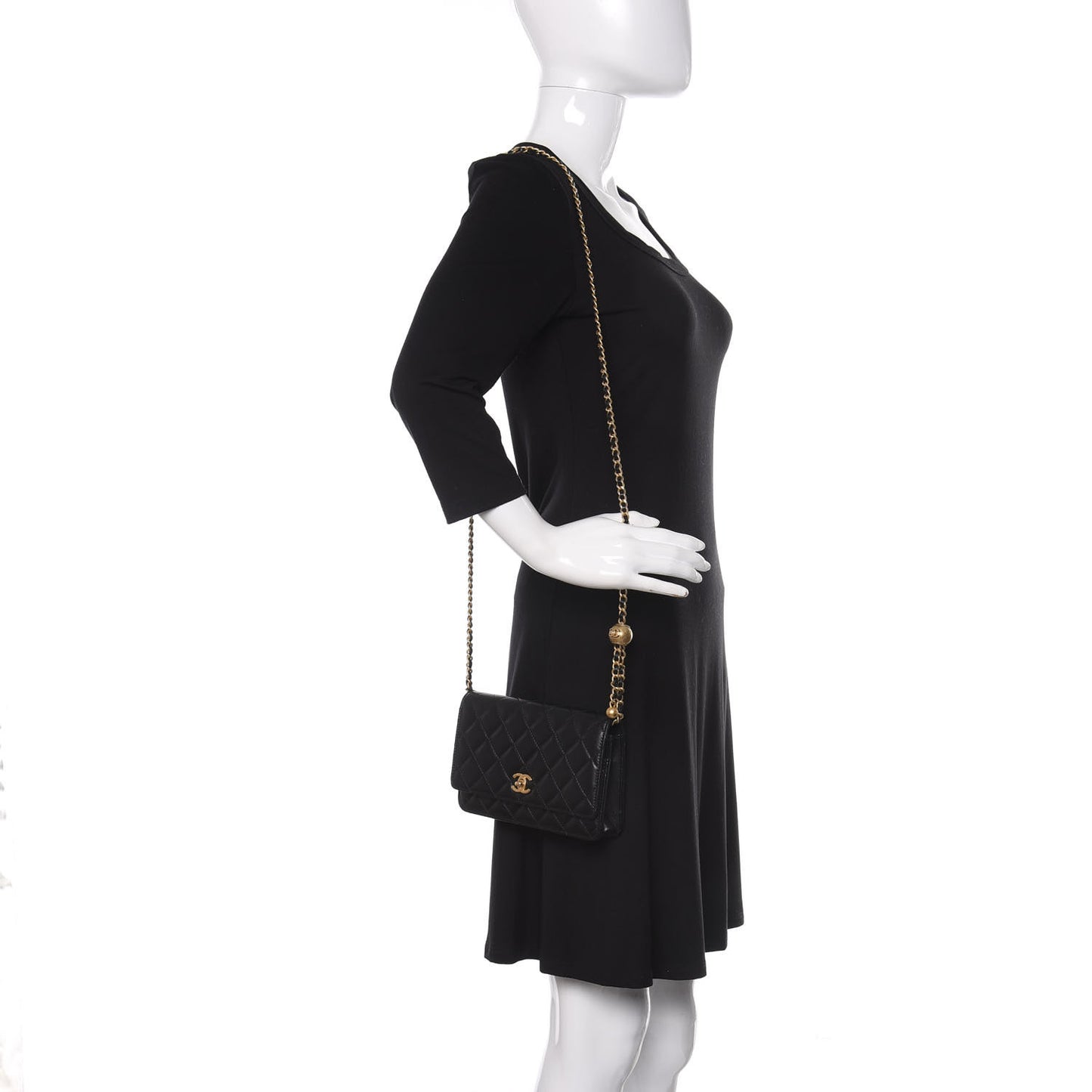 Lambskin Quilted CC Pearl Crush Wallet on Chain WOC Black