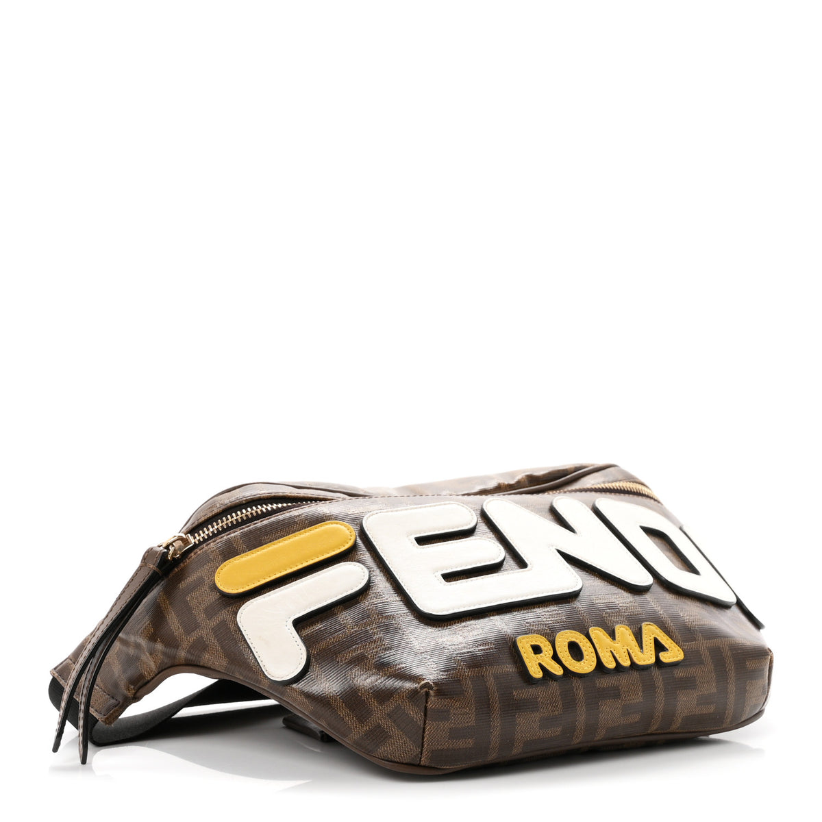 X FILA Glazed Fabric Vitello Century FF 1974 Mania Belt Bag Mogano Panna White