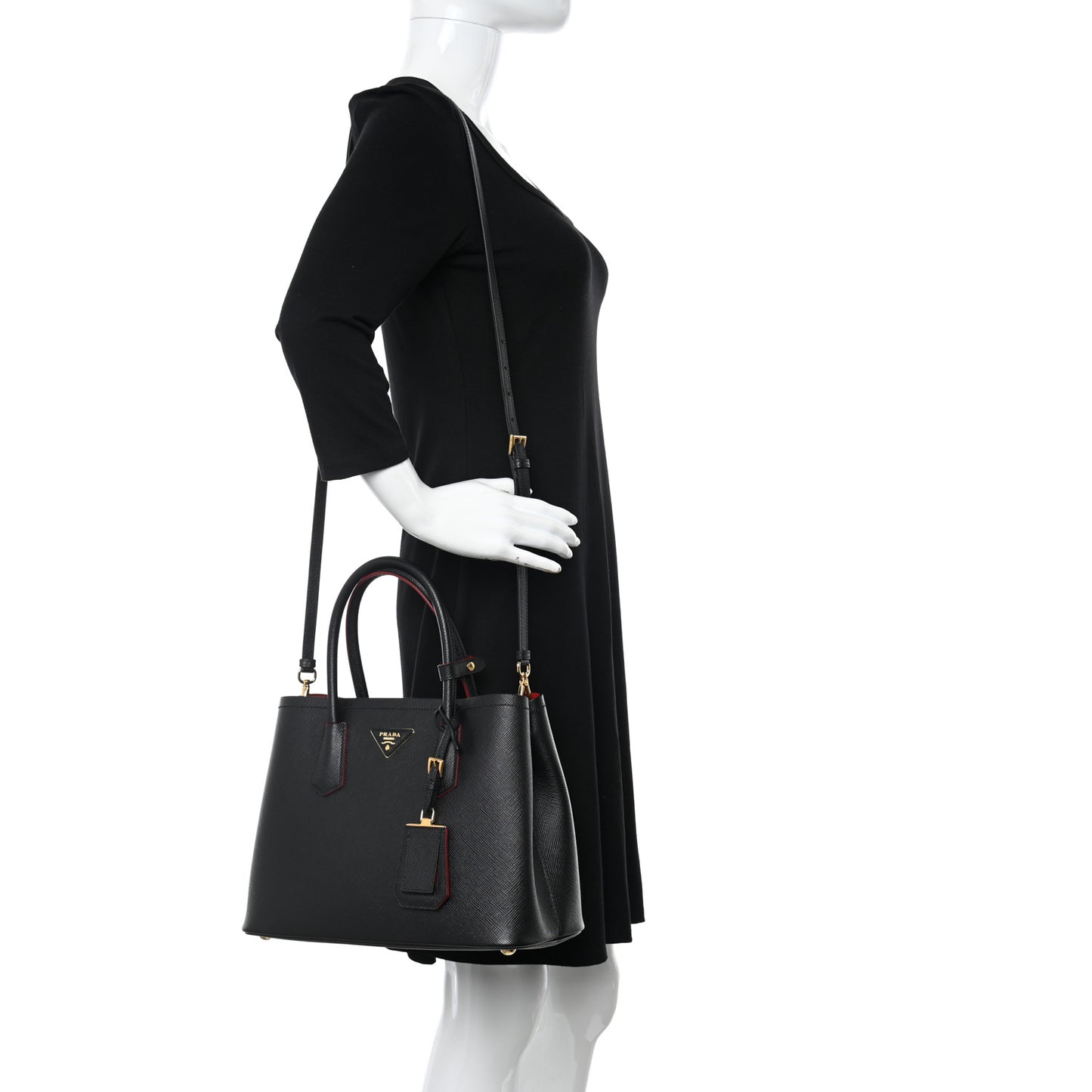 Saffiano Cuir Small Double Bag Black Fuoco