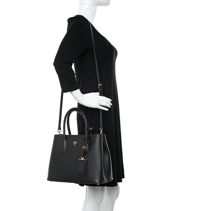 Prada Saffiano Cuir Small Double Bag Black Fuoco 2 of 10