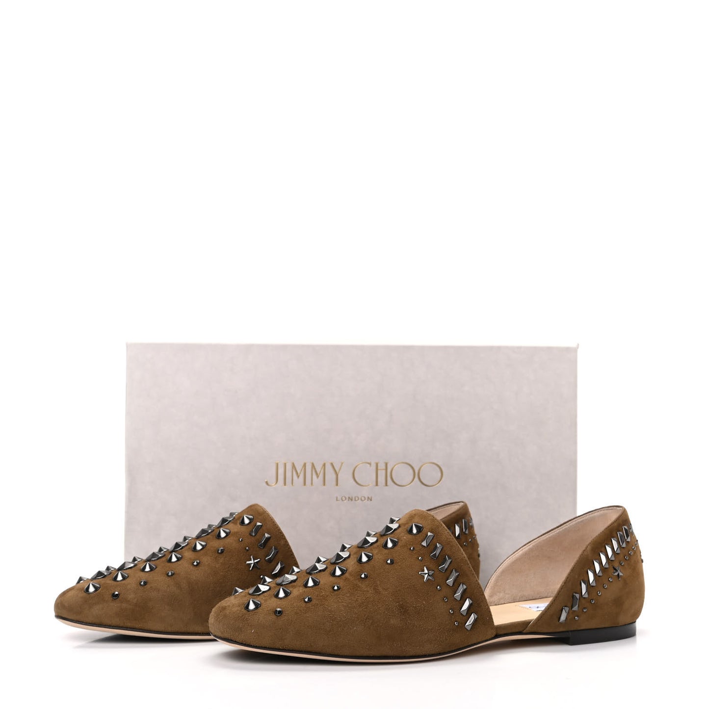 Suede Punk Studded Globe Flats 40 Olive