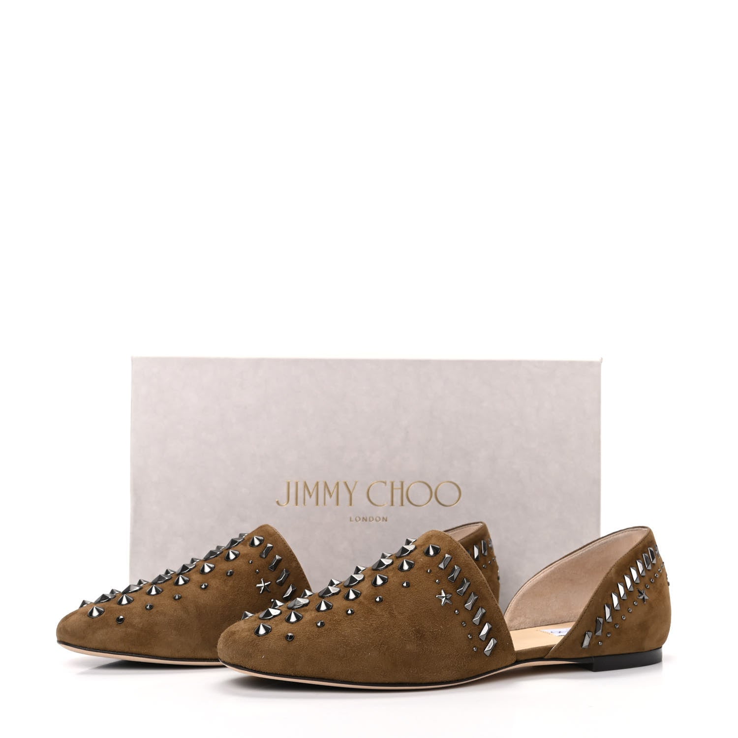 Jimmy Choo Suede Punk Studded Globe Flats 40 Olive 8 of 8